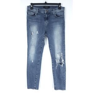 J Brand Mid Rise Ripped Distressed Pulse Capri Jeans Medium Blue Wash Size 28